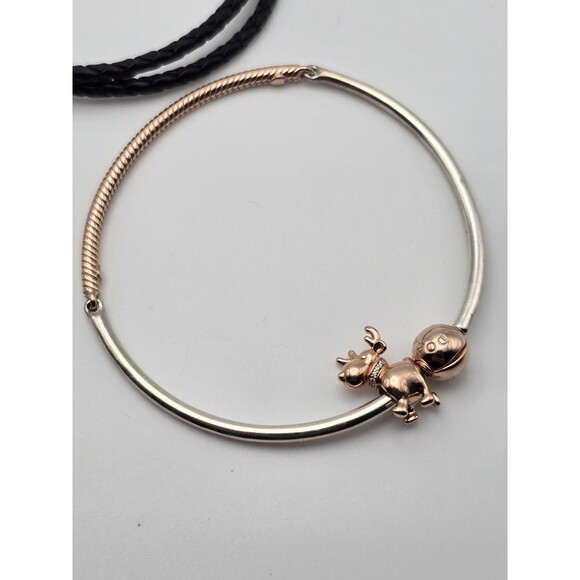 Lot of 3 Genuine Pandora Bracelets + Reindeer Charm – Rose Gold Clasp,... - Picture 10 of 11